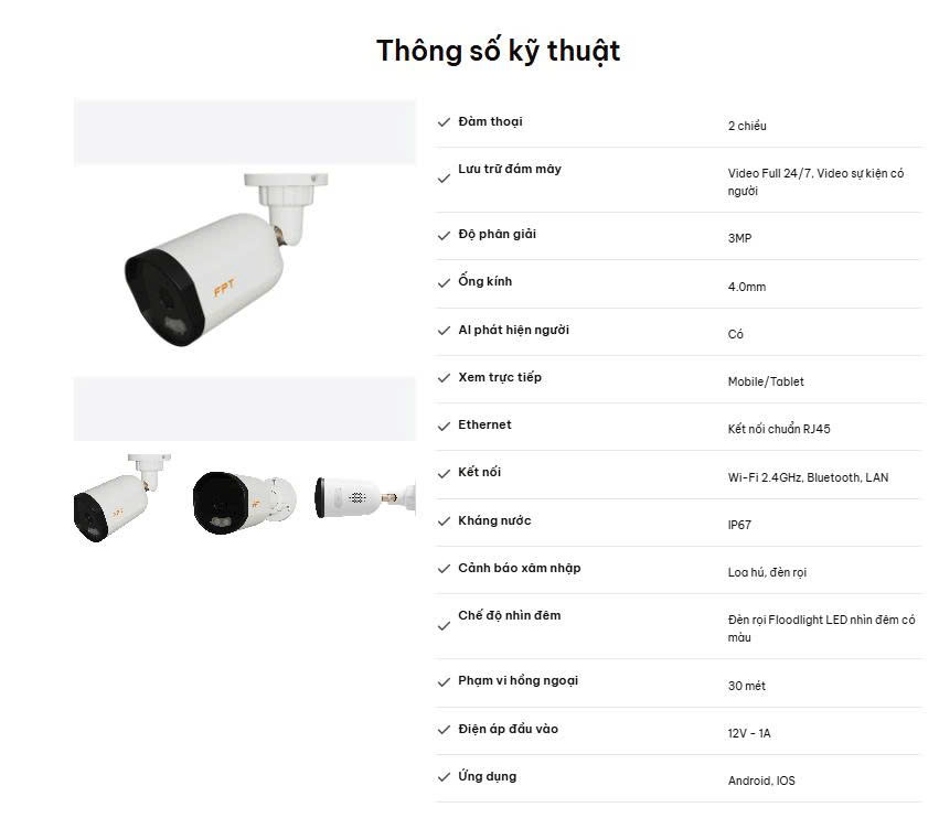 Thông số camera iq4s FPT